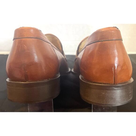 JOHNSTON & MURPHY BROWN LEATHER CROC  VAMP TASSEL LOAFERS MADE IN ITALY SZ 8 M - Picture 8 of 13